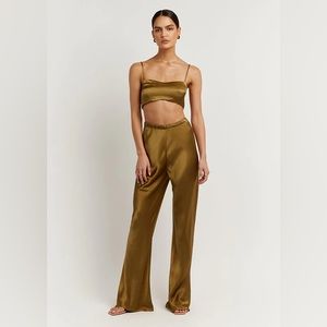 DISSH SIMONE CHARTREUSE SATIN BIAS PANT & TOP SET